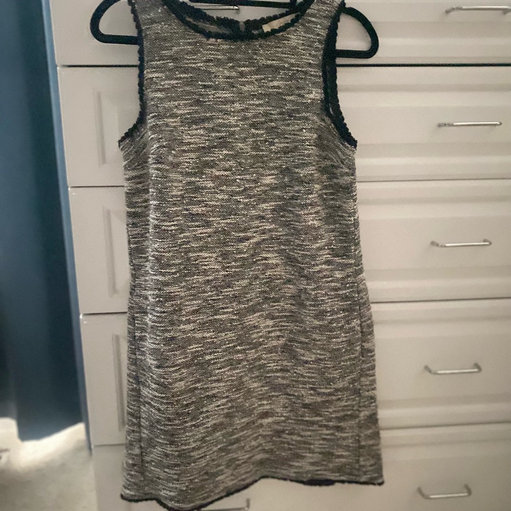 LOFT multicolored dress with pockets and Black Trim